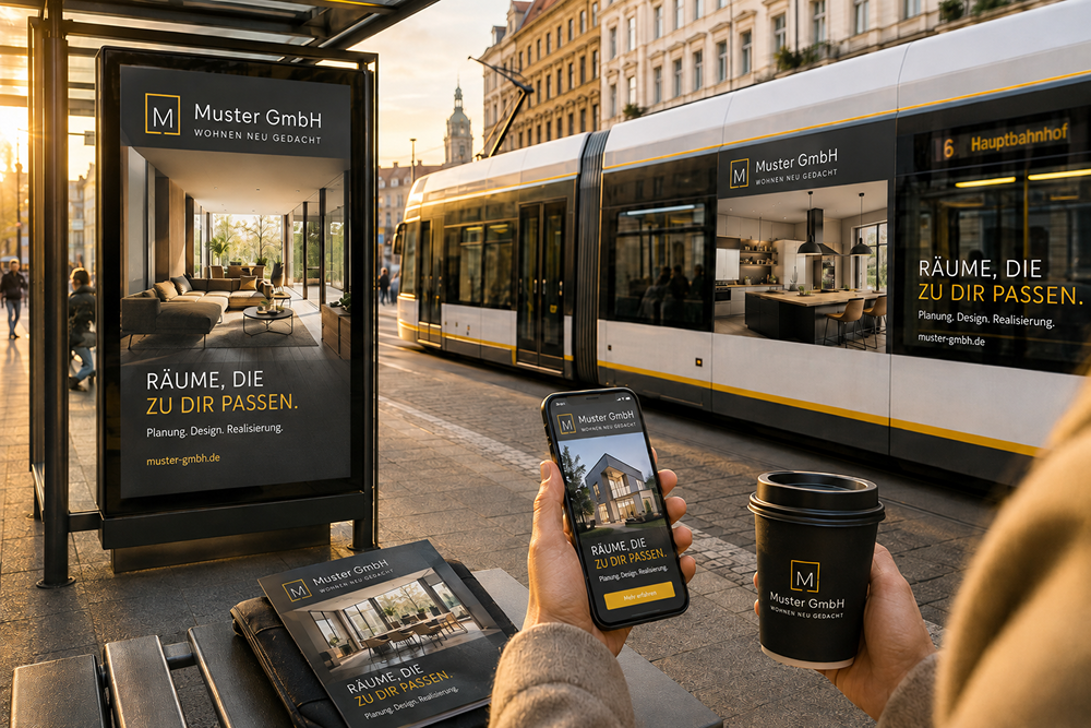 Uniform visual identity and brand presence across digital media and outdoor advertising.